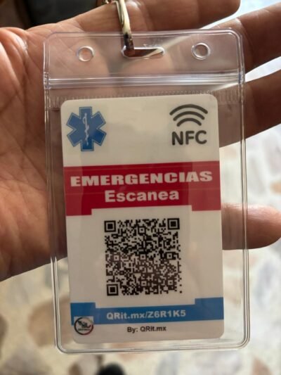 CREDENCIAL PARA EMERGENCIAS MEDICAS, CHIP + CODIGO QR.
